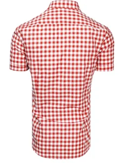 Koszule Męskie>Dstreet Biało-czerwona koszula męska z krótkim rękawem w kratkę KX0954