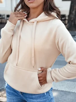 Bluzy Damskie>Dstreet Bluza damska BASIC z kapturem beżowa BY1329
