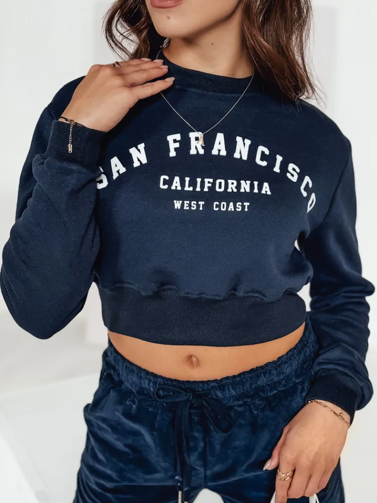 Bluzy Damskie>Dstreet Bluza damska crop top SAN FRANCISCO z nadrukiem granatowa BY1344