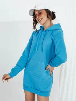 Bluzy Damskie>Dstreet Bluza damska długa z kapturem oversize TIMMY niebieska EY1937