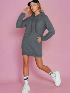 Bluzy Damskie>Dstreet Bluza damska długa z kapturem oversize TIMMY ciemnoszara EY2565