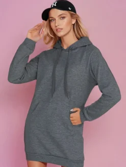 Bluzy Damskie>Dstreet Bluza damska długa z kapturem oversize TIMMY ciemnoszara EY2565