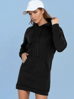 Bluzy Damskie>Dstreet Bluza damska długa z kapturem oversize TIMMY czarna EY2558