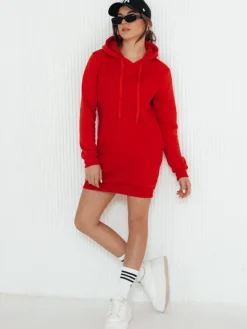 Bluzy Damskie>Dstreet Bluza damska długa z kapturem oversize TIMMY czerwona EY1935