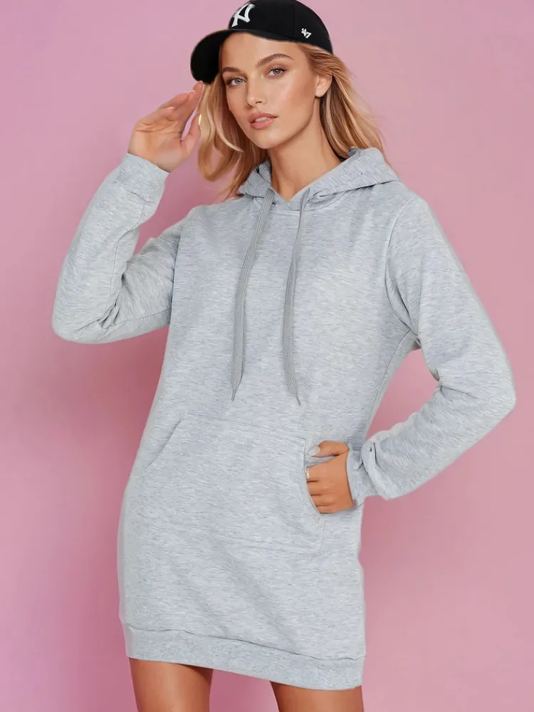 Bluzy Damskie>Dstreet Bluza damska długa z kapturem oversize TIMMY jasnoszara EY2559