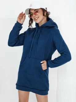 Bluzy Damskie>Dstreet Bluza damska długa z kapturem oversize TIMMY ciemnoniebieska EY1930