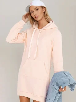 Bluzy Damskie>Dstreet Bluza damska długa z kapturem oversize TIMMY brzoskwiniowa EY2567