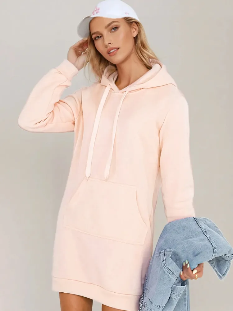 Bluzy Damskie>Dstreet Bluza damska długa z kapturem oversize TIMMY brzoskwiniowa EY2567