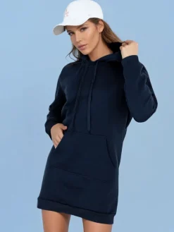 Bluzy Damskie>Dstreet Bluza damska długa z kapturem oversize TIMMY granatowa EY2563