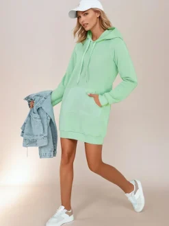 Bluzy Damskie>Dstreet Bluza damska długa z kapturem oversize TIMMY miętowa EY2561