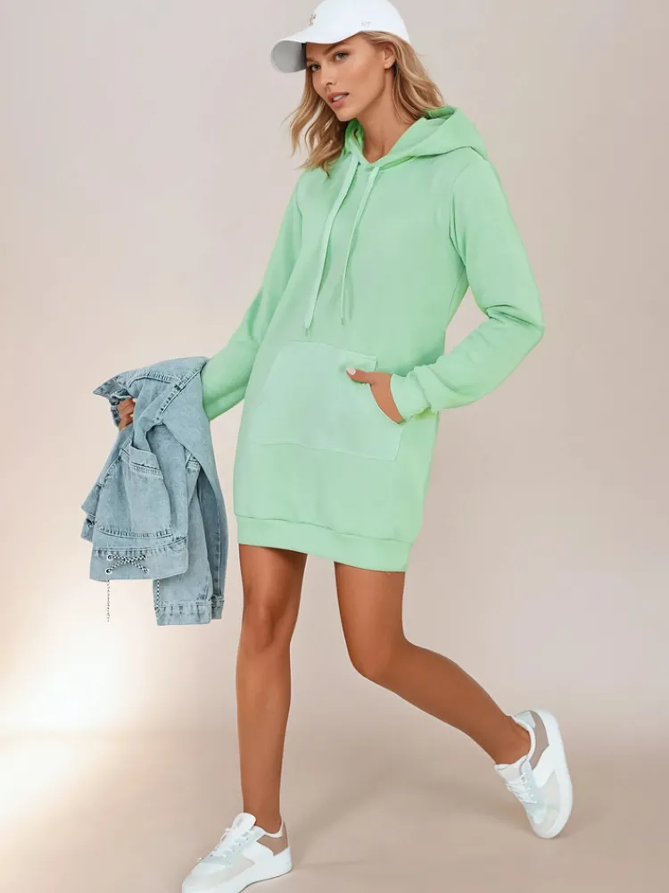 Bluzy Damskie>Dstreet Bluza damska długa z kapturem oversize TIMMY miętowa EY2561