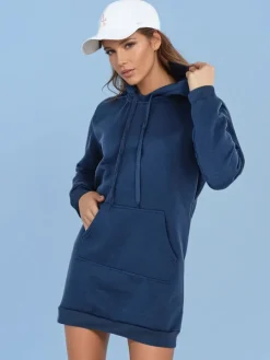 Bluzy Damskie>Dstreet Bluza damska długa z kapturem oversize TIMMY ciemnoniebieska EY2557