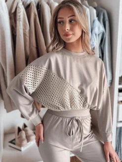 Bluzy Damskie>Dstreet Bluza damska oversize masełko ELEGRA mokka RY2796