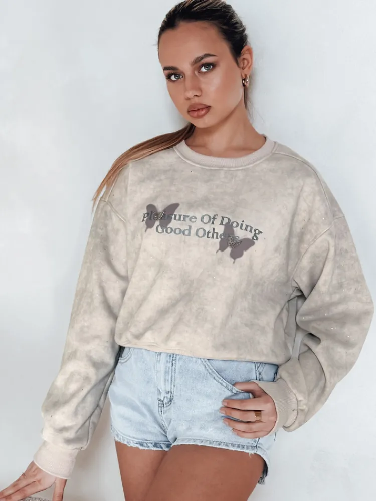 Bluzy Damskie>Dstreet Bluza damska oversize tie-dye w motyle SPARKI szara BY1406