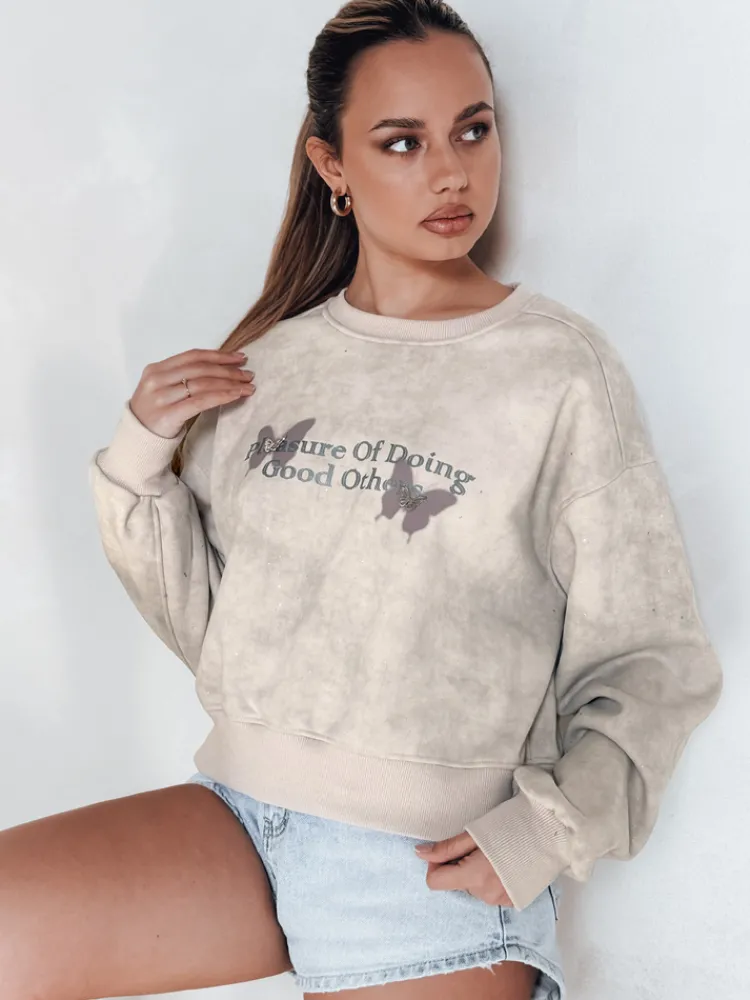 Bluzy Damskie>Dstreet Bluza damska oversize tie-dye w motyle SPARKI szara BY1406