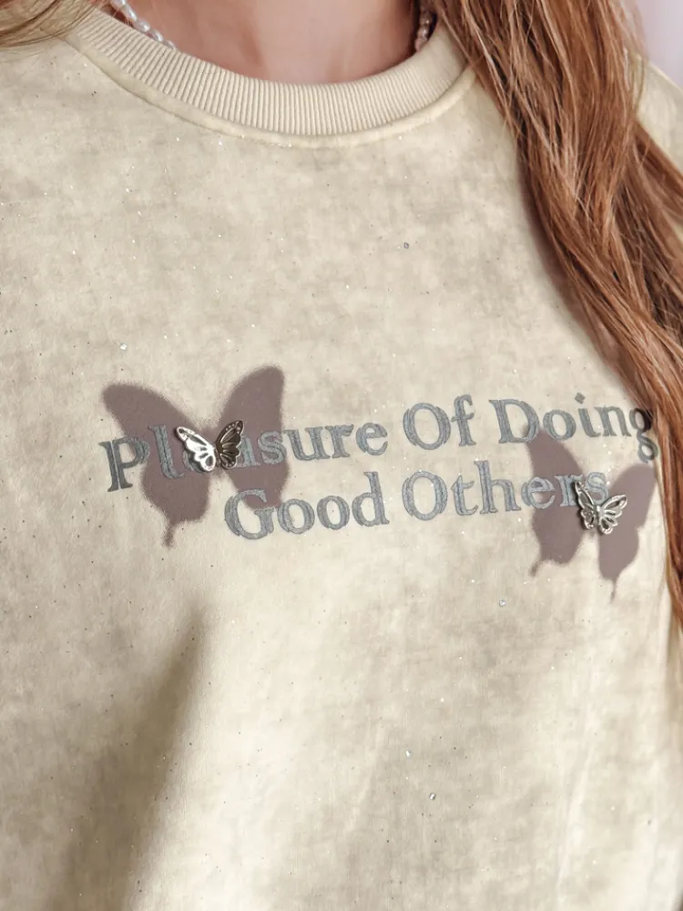 Bluzy Damskie>Dstreet Bluza damska oversize tie-dye w motyle SPARKI ecru BY1404