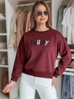 Bluzy Damskie>Dstreet Bluza damska oversize z haftem SOFTRUS bordowa BY1407