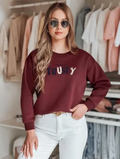 Bluzy Damskie>Dstreet Bluza damska oversize z haftem SOFTRUS bordowa BY1407