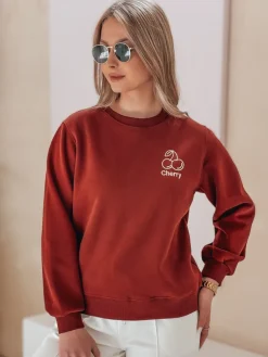 Bluzy Damskie>Dstreet Bluza damska oversize z haftem CHERSOFT ceglana BY1398