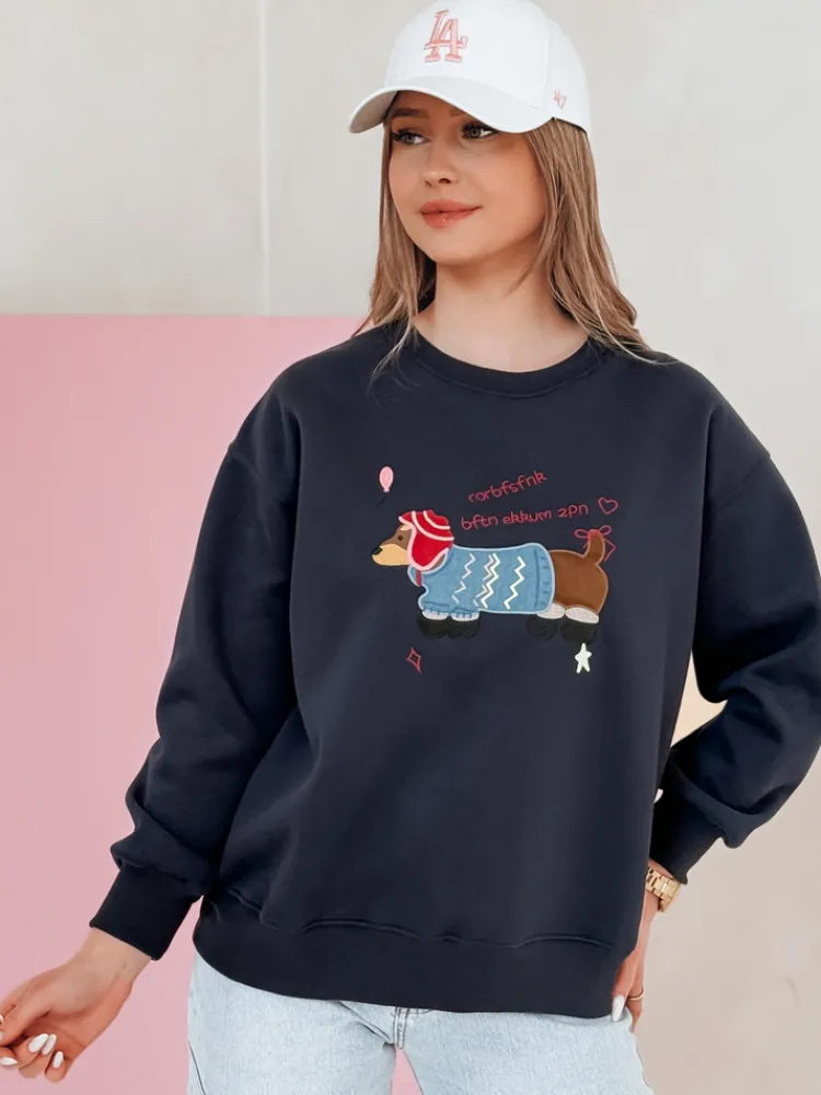 Bluzy Damskie>Dstreet Bluza damska oversize z haftem DOGSWEETY granatowa BY1480