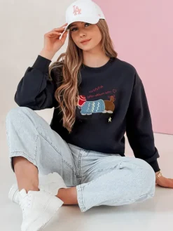 Bluzy Damskie>Dstreet Bluza damska oversize z haftem DOGSWEETY granatowa BY1480