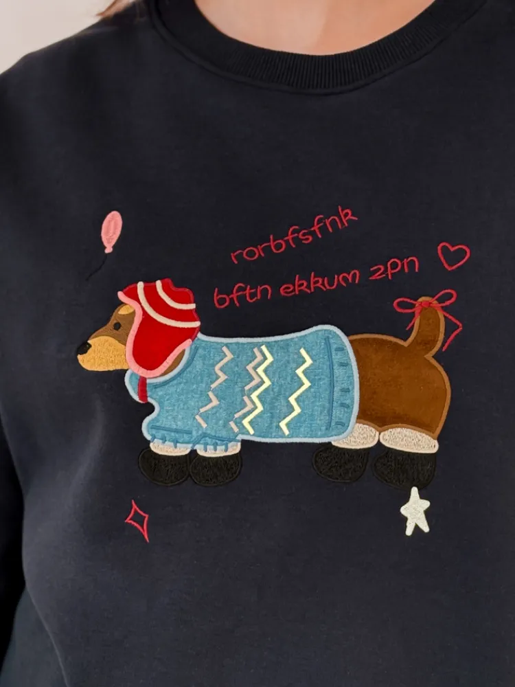 Bluzy Damskie>Dstreet Bluza damska oversize z haftem DOGSWEETY granatowa BY1480