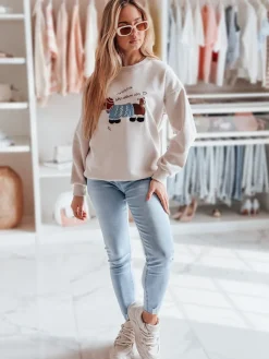 Bluzy Damskie>Dstreet Bluza damska oversize z haftem DOGSWEETY cappuccino BY1481