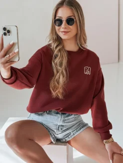 Bluzy Damskie>Dstreet Bluza damska oversize z haftem SOFTSLON bordowa BY1430