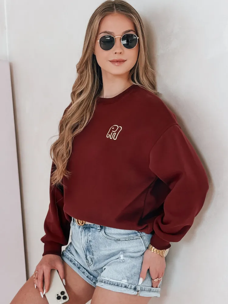 Bluzy Damskie>Dstreet Bluza damska oversize z haftem SOFTSLON bordowa BY1430