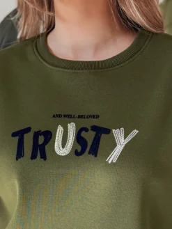 Bluzy Damskie>Dstreet Bluza damska oversize z haftem SOFTRUS zielona BY1409