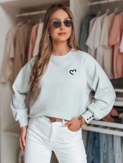 Bluzy Damskie>Dstreet Bluza damska oversize z haftem serc MONLOVE niebieska BY1509