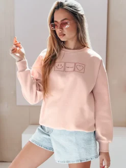 Bluzy Damskie>Dstreet Bluza damska oversize z haftem EASYJOY różowa BY1513