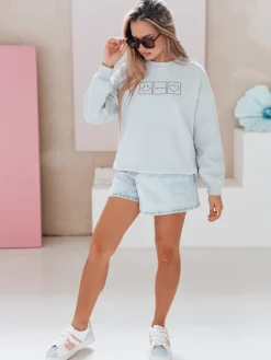 Bluzy Damskie>Dstreet Bluza damska oversize z haftem EASYJOY niebieska BY1516