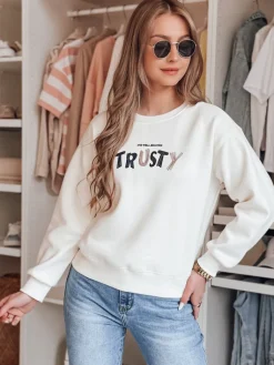 Bluzy Damskie>Dstreet Bluza damska oversize z haftem SOFTRUS ecru BY1411