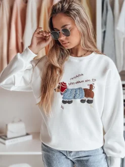 Bluzy Damskie>Dstreet Bluza damska oversize z haftem DOGSWEETY biała BY1478