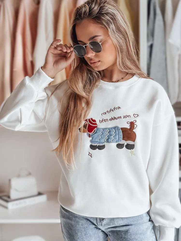 Bluzy Damskie>Dstreet Bluza damska oversize z haftem DOGSWEETY biała BY1478