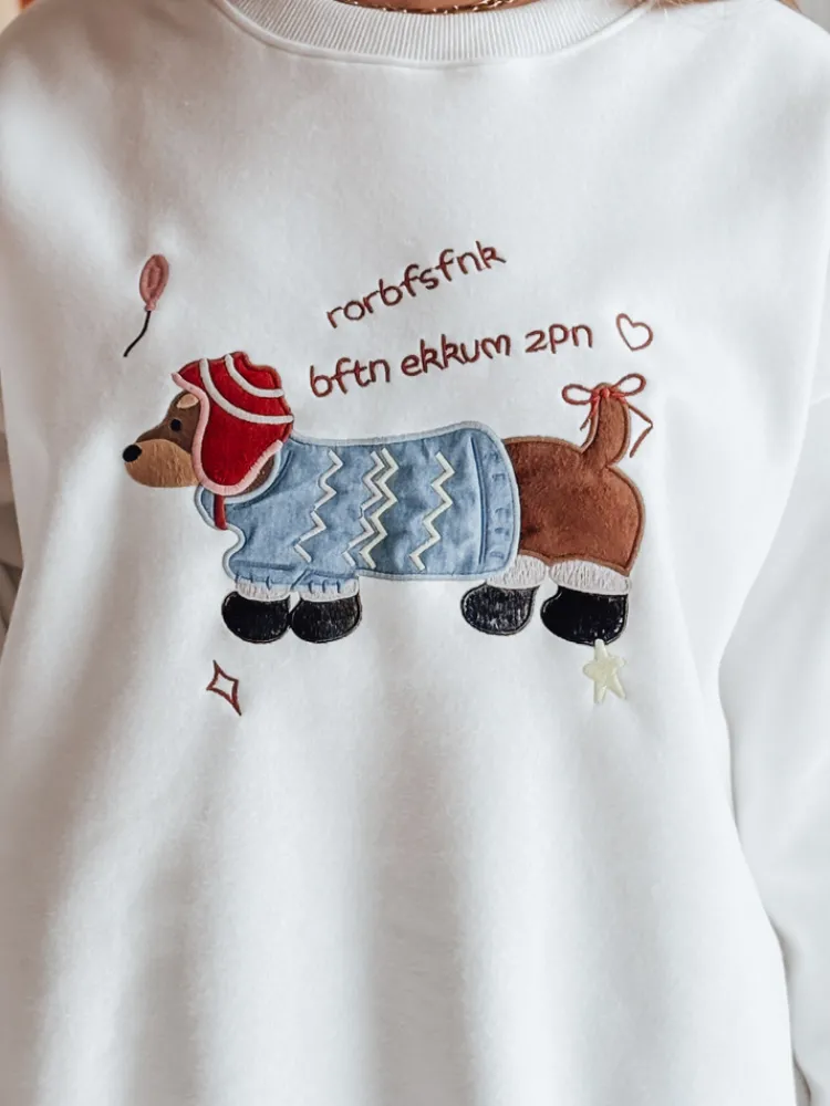 Bluzy Damskie>Dstreet Bluza damska oversize z haftem DOGSWEETY biała BY1478