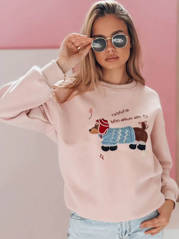 Bluzy Damskie>Dstreet Bluza damska oversize z haftem DOGSWEETY różowa BY1482
