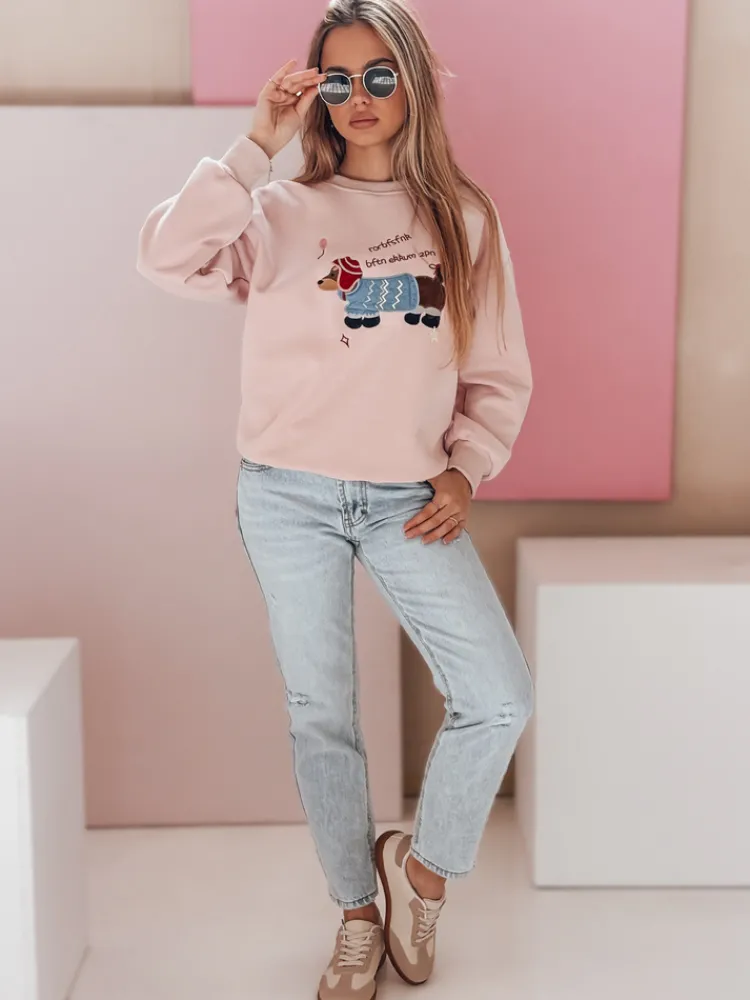 Bluzy Damskie>Dstreet Bluza damska oversize z haftem DOGSWEETY różowa BY1482