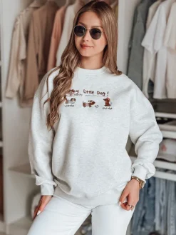 Bluzy Damskie>Dstreet Bluza damska oversize z jamnikami JAMNIKOVE szara BY1499