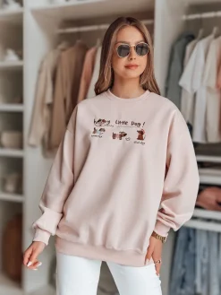 Bluzy Damskie>Dstreet Bluza damska oversize z jamnikami JAMNIKOVE różowa BY1497