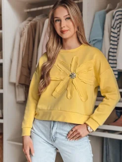 Bluzy Damskie>Dstreet Bluza damska oversize z kwiatem PETITKA żółta BY1390