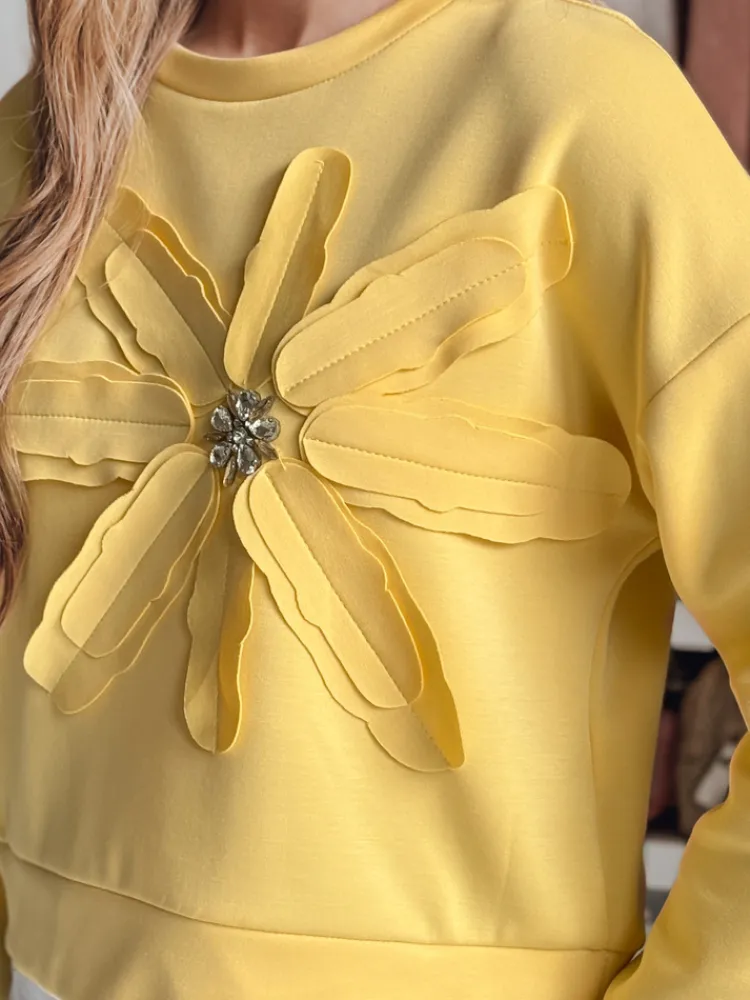 Bluzy Damskie>Dstreet Bluza damska oversize z kwiatem PETITKA żółta BY1390