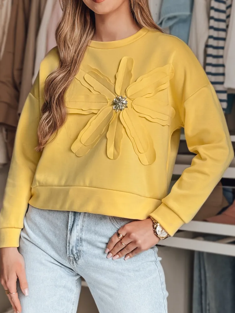 Bluzy Damskie>Dstreet Bluza damska oversize z kwiatem PETITKA żółta BY1390