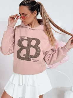 Bluzy Damskie>Dstreet Bluza damska oversize z kapturem LITESSO różowa BY1415