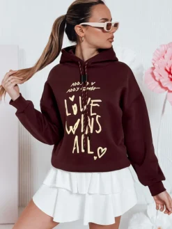 Bluzy Damskie>Dstreet Bluza damska oversize z kapturem LOVEWILL bordowa BY1469