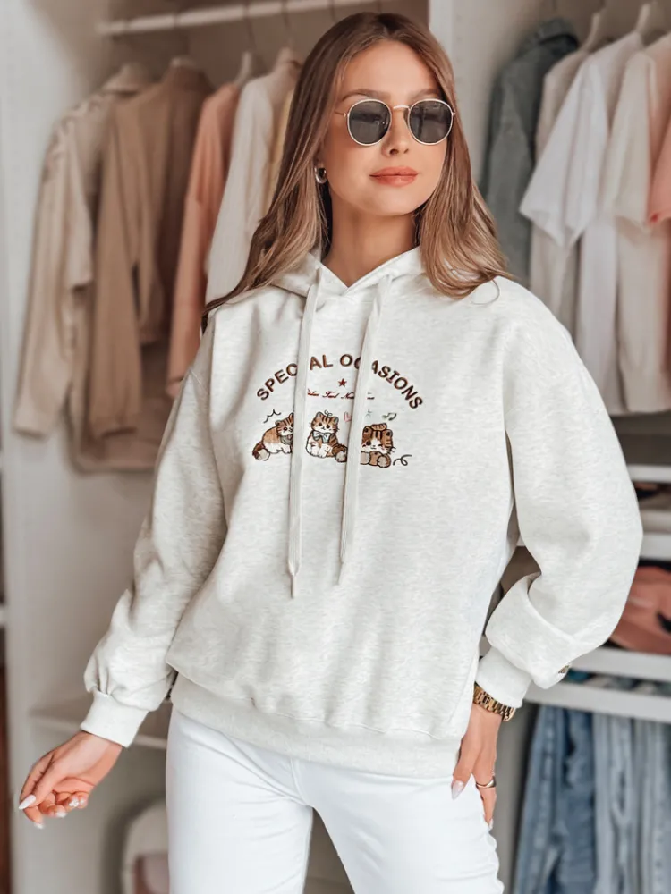 Bluzy Damskie>Dstreet Bluza damska oversize z kapturem SPECIAL KITTY szara BY1510