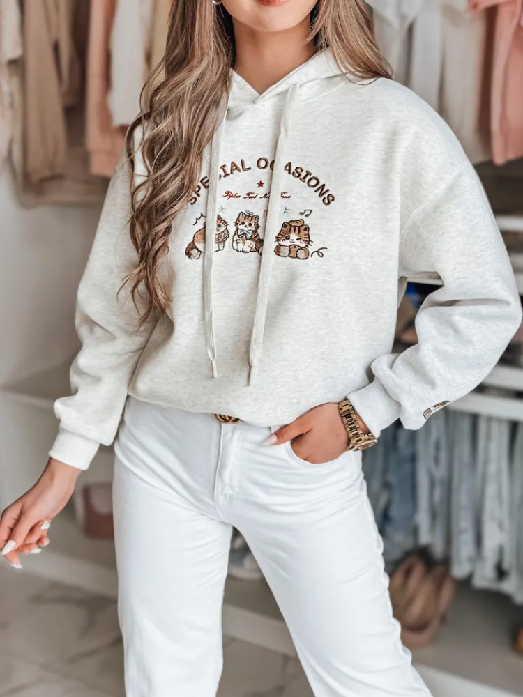 Bluzy Damskie>Dstreet Bluza damska oversize z kapturem SPECIAL KITTY szara BY1510