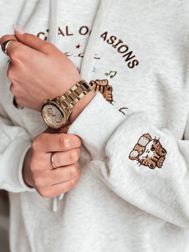 Bluzy Damskie>Dstreet Bluza damska oversize z kapturem SPECIAL KITTY szara BY1510