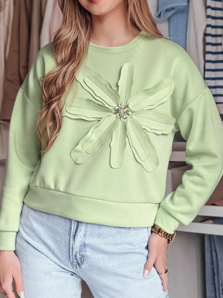 Bluzy Damskie>Dstreet Bluza damska oversize z kwiatem PETITKA miętowa BY1389